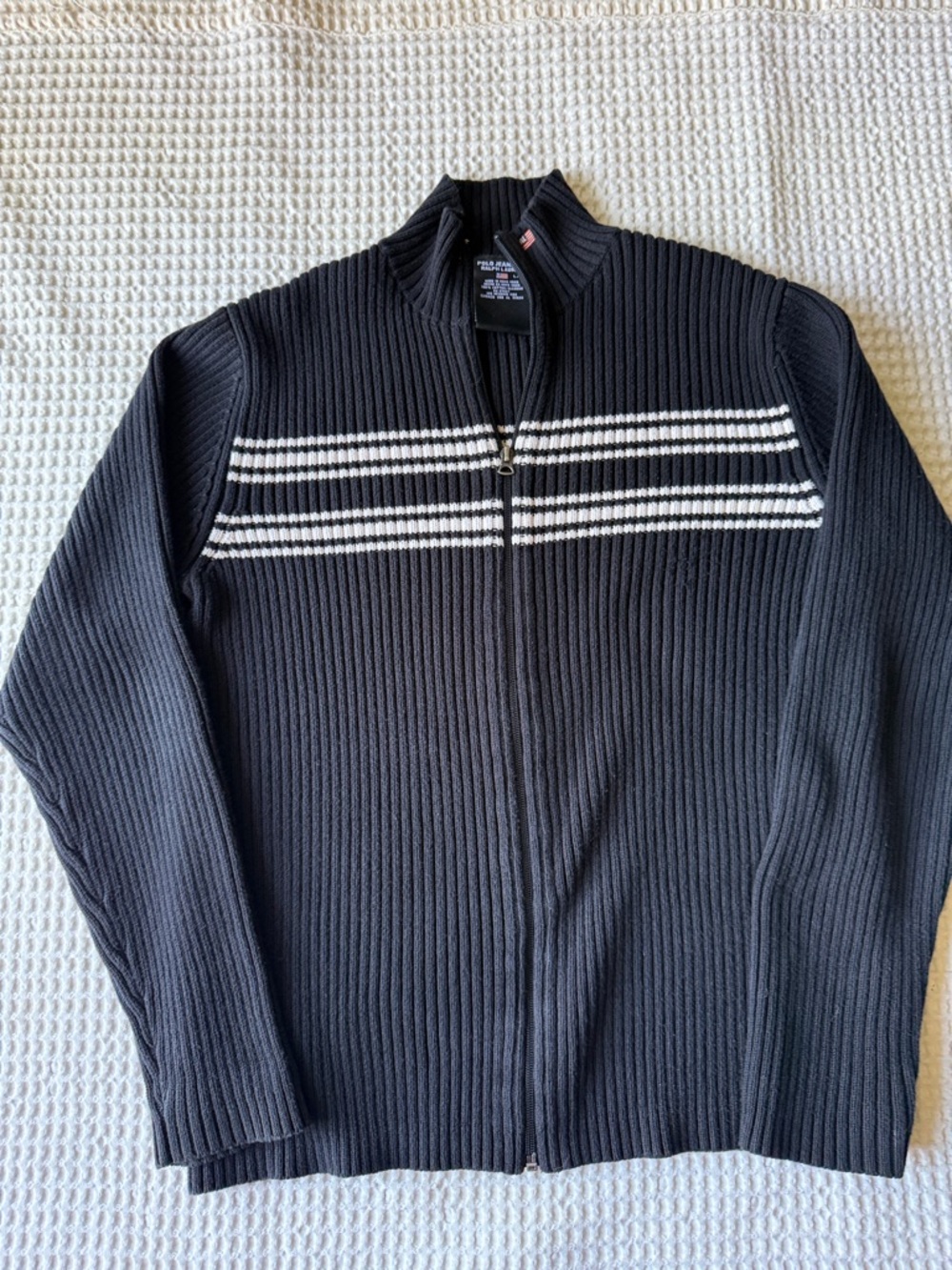 Polo Jeans CO. Ralph Lauren Black Ribbed Zip-Up Sweater Size Large